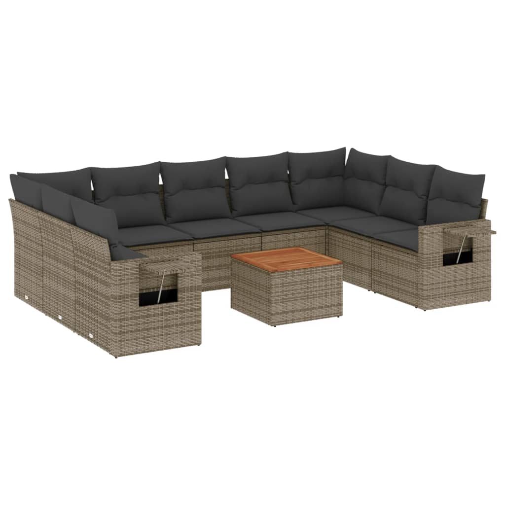 10-tlg. Garten-Sofagarnitur mit Kissen Schwarz Poly Rattan