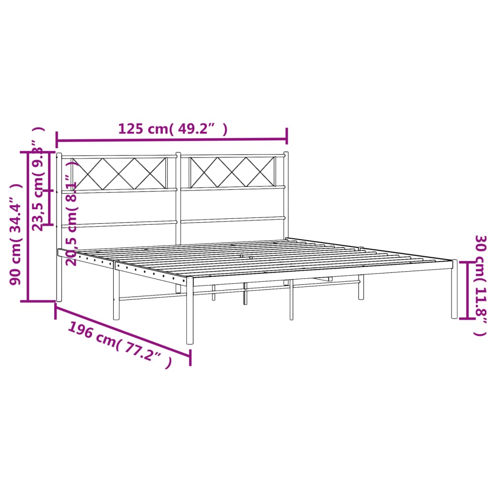 Bettgestell mit Kopfteil Metall Schwarz 100x190 cm