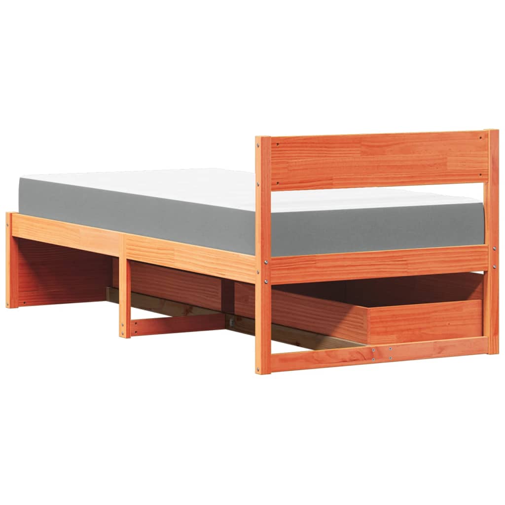 Bett mit Schubladen und Matratze 200x200 cm Massivholz Kiefer