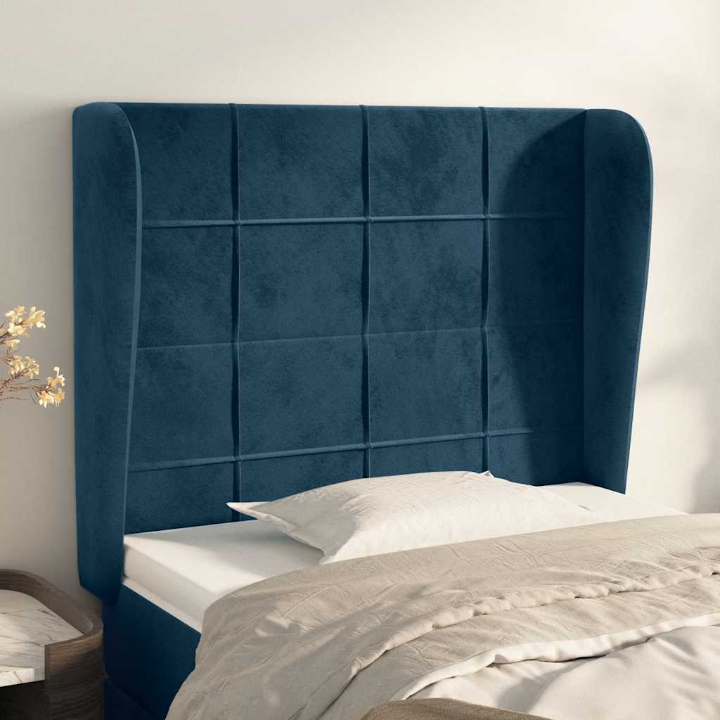 Kopfteil mit Ohren Dunkelblau 93x23x78/88 cm Samt