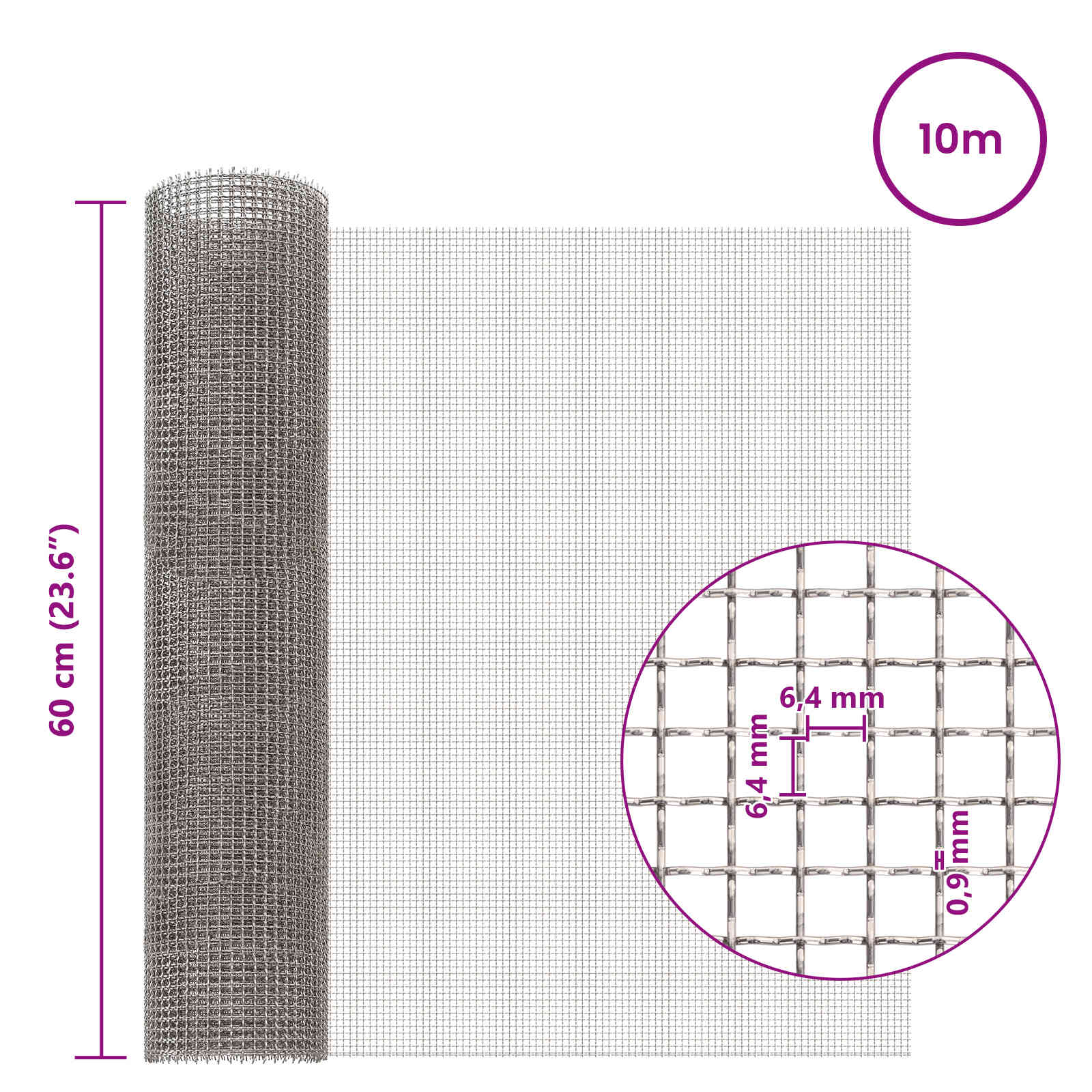 Mesh Bildschirm 20 x 500 cm 20 Mesh Edelstahl 201 Silber