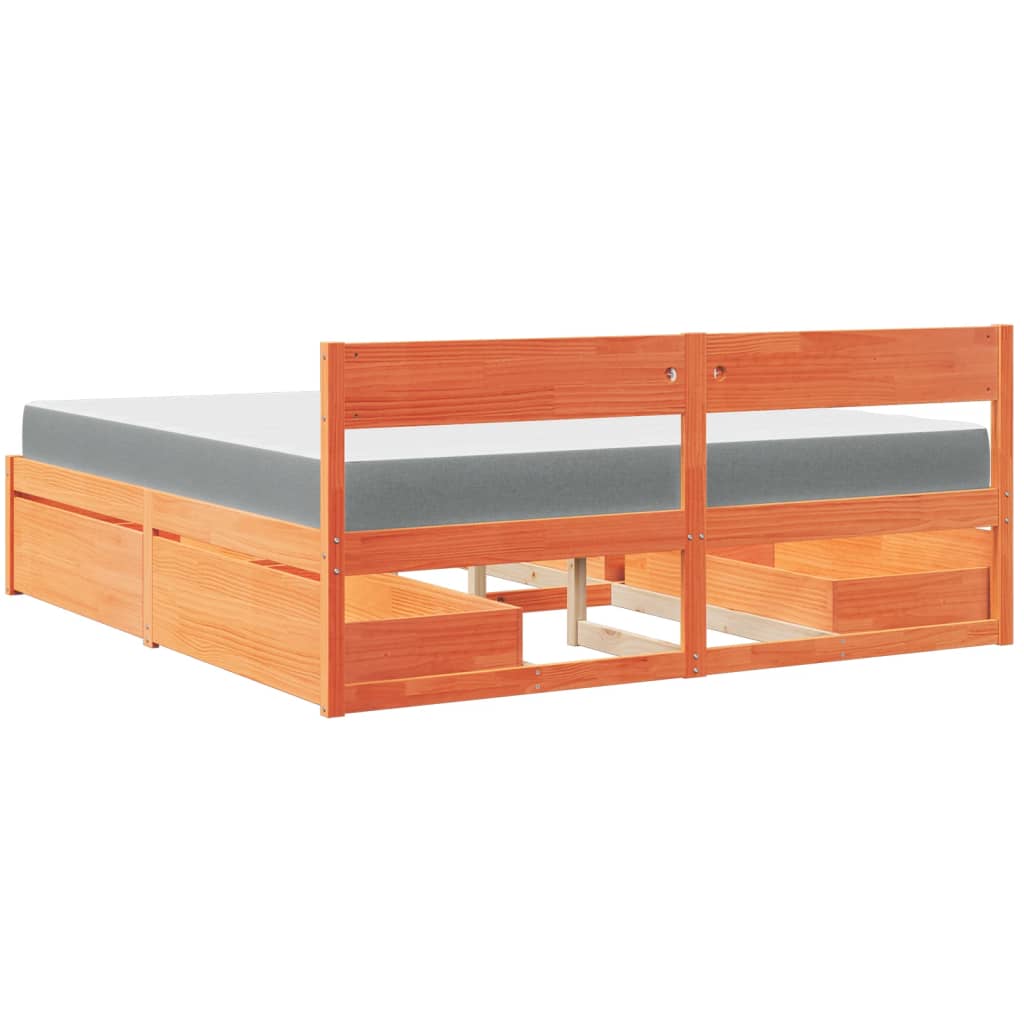 Bett mit Schubladen und Matratze 200x200 cm Massivholz Kiefer