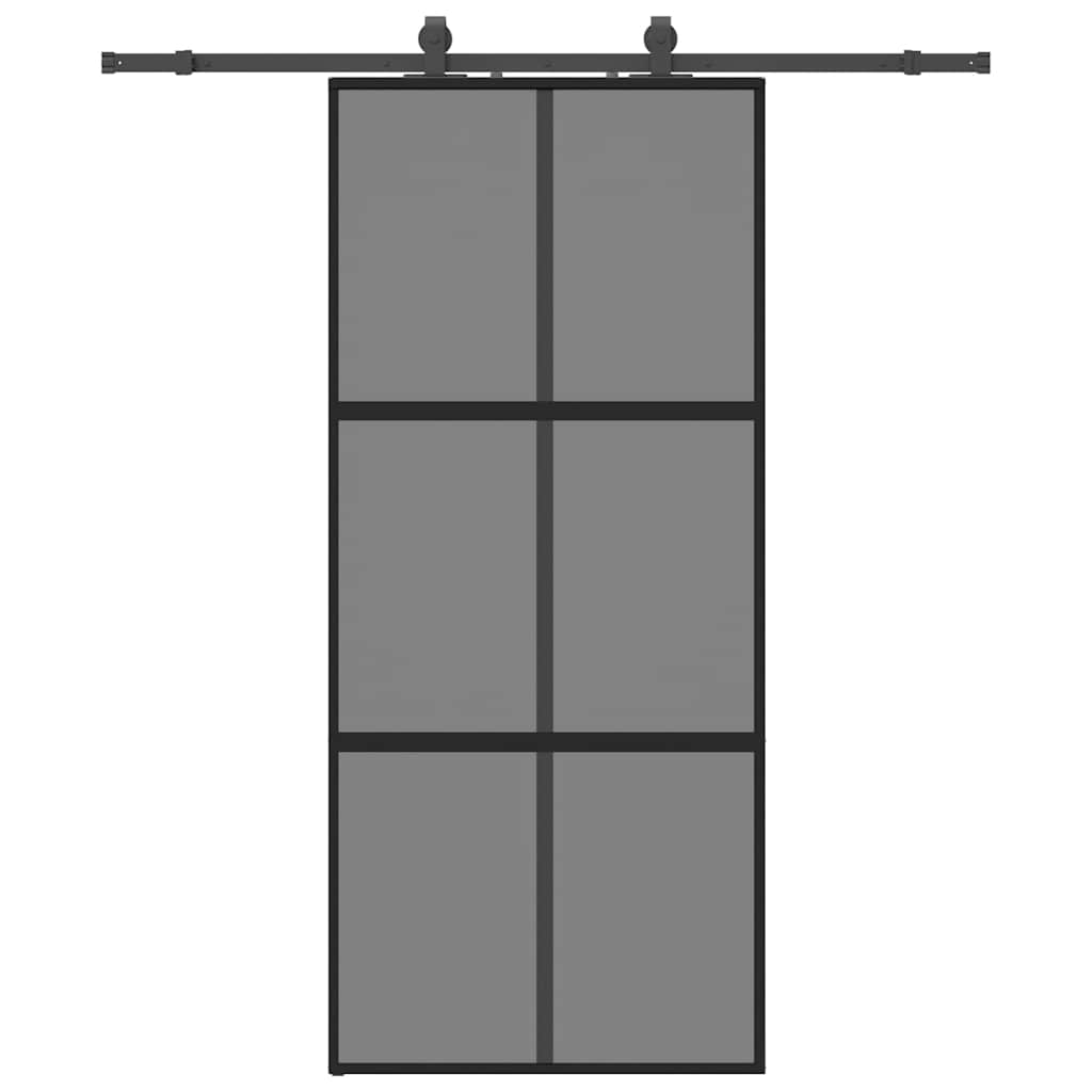 Schiebetür mit Beschlag Schwarz 76x205 cm Hartglas