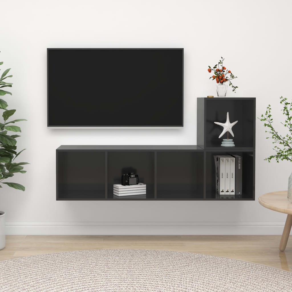 2-tlg. TV-Schrank-Set Grau Holzwerkstoff