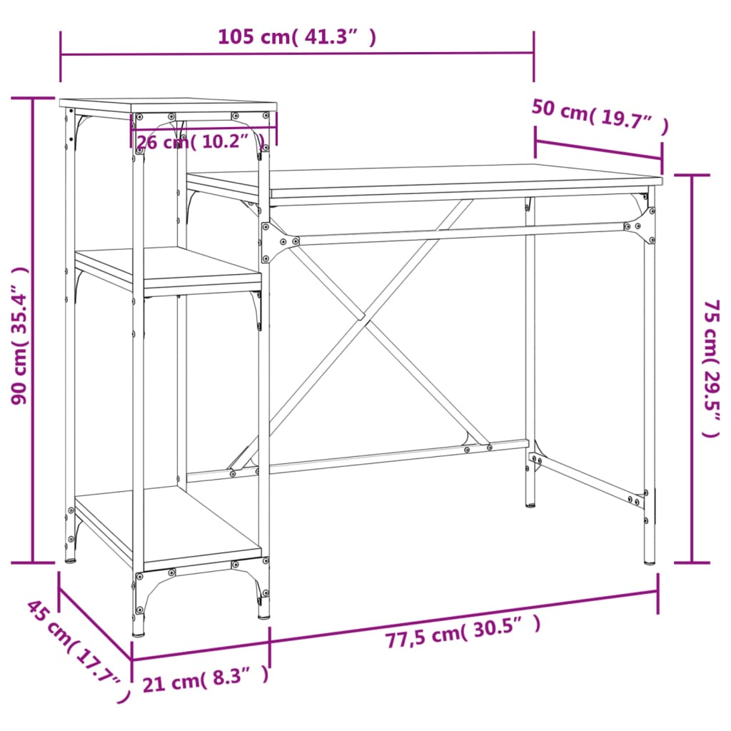 Schreibtisch mit Regal Sonoma-Eiche 135x50x90 cm Holzwerkstoff