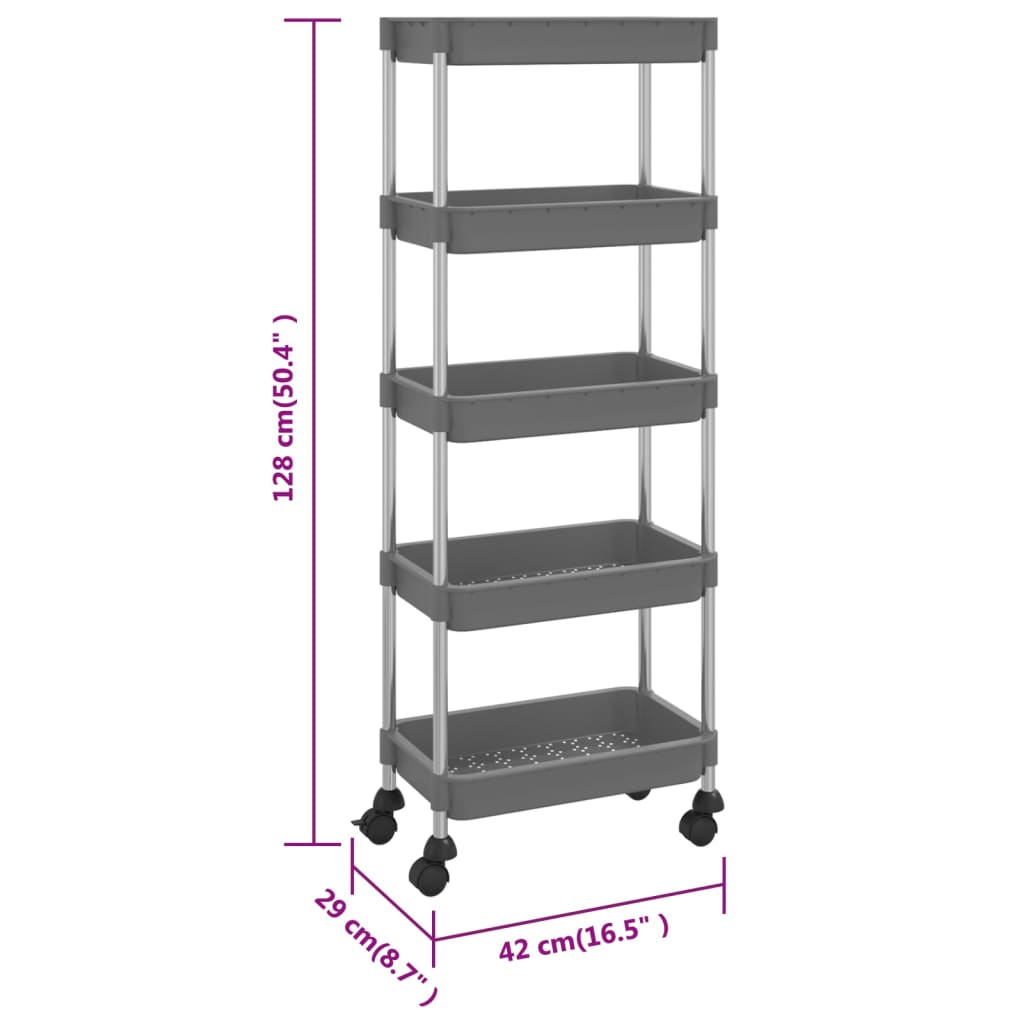 Küchenwagen 5 Etagen Türkis 42x29x128 cm Eisen und ABS