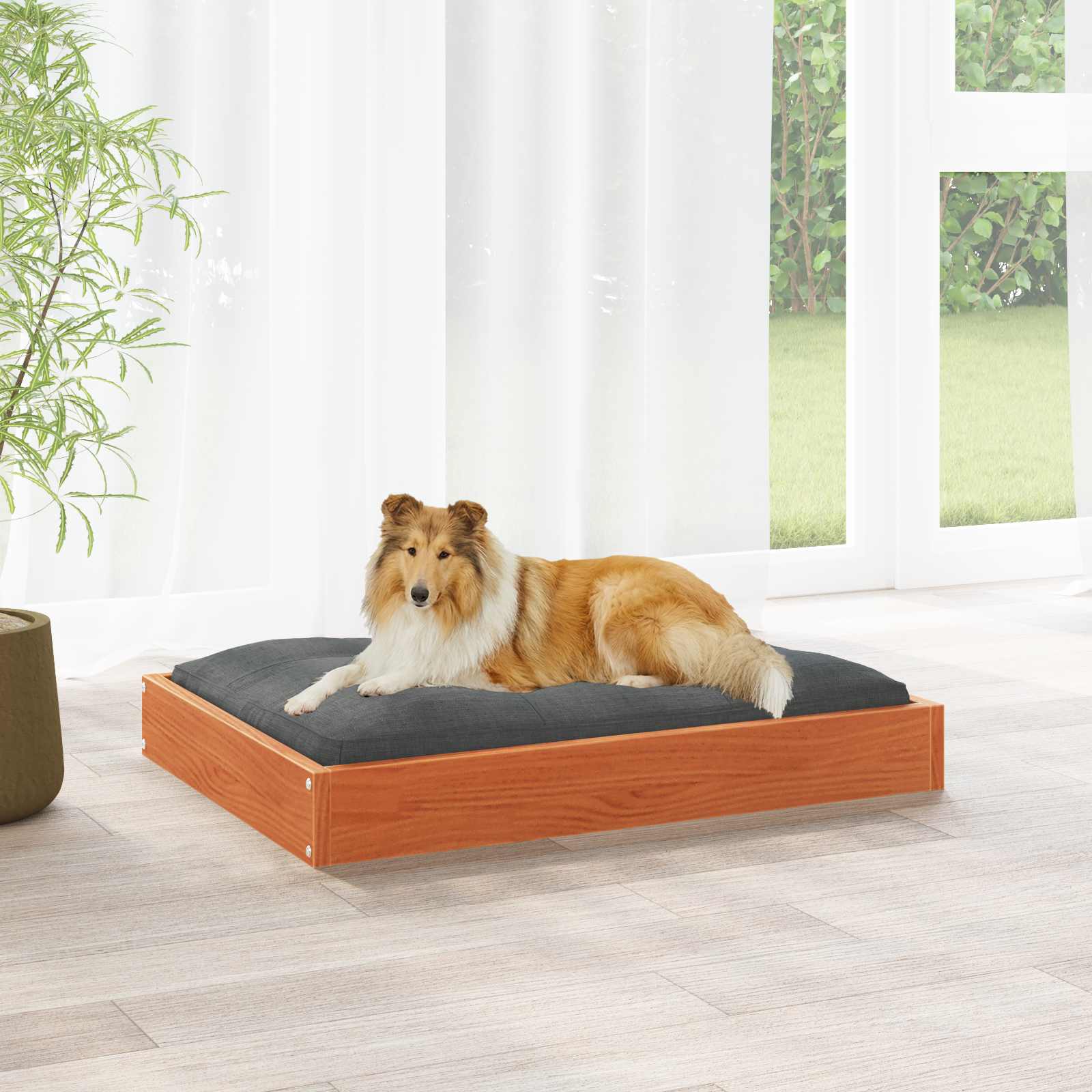 Hundebett 101,5x74x9 cm Massivholz Kiefer