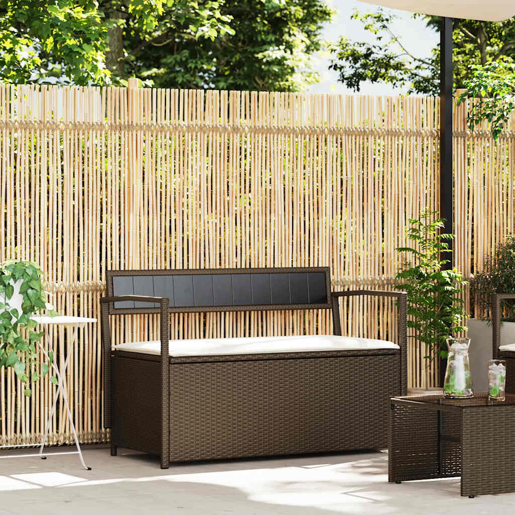 Gartenbank mit Stauraum und Kissen Schwarz Poly Rattan
