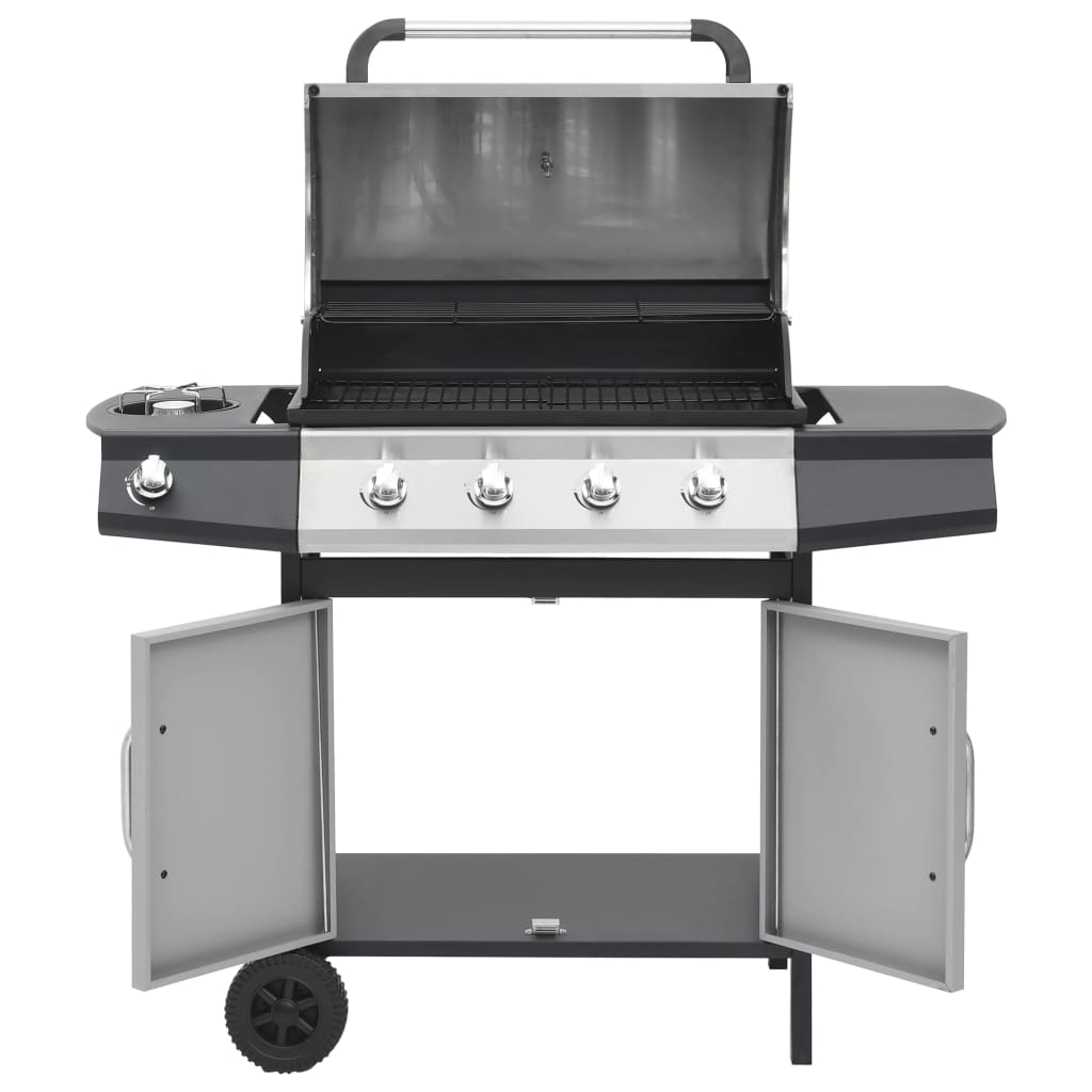 Gasgrill 4+1 Flammen Schwarz Stahl