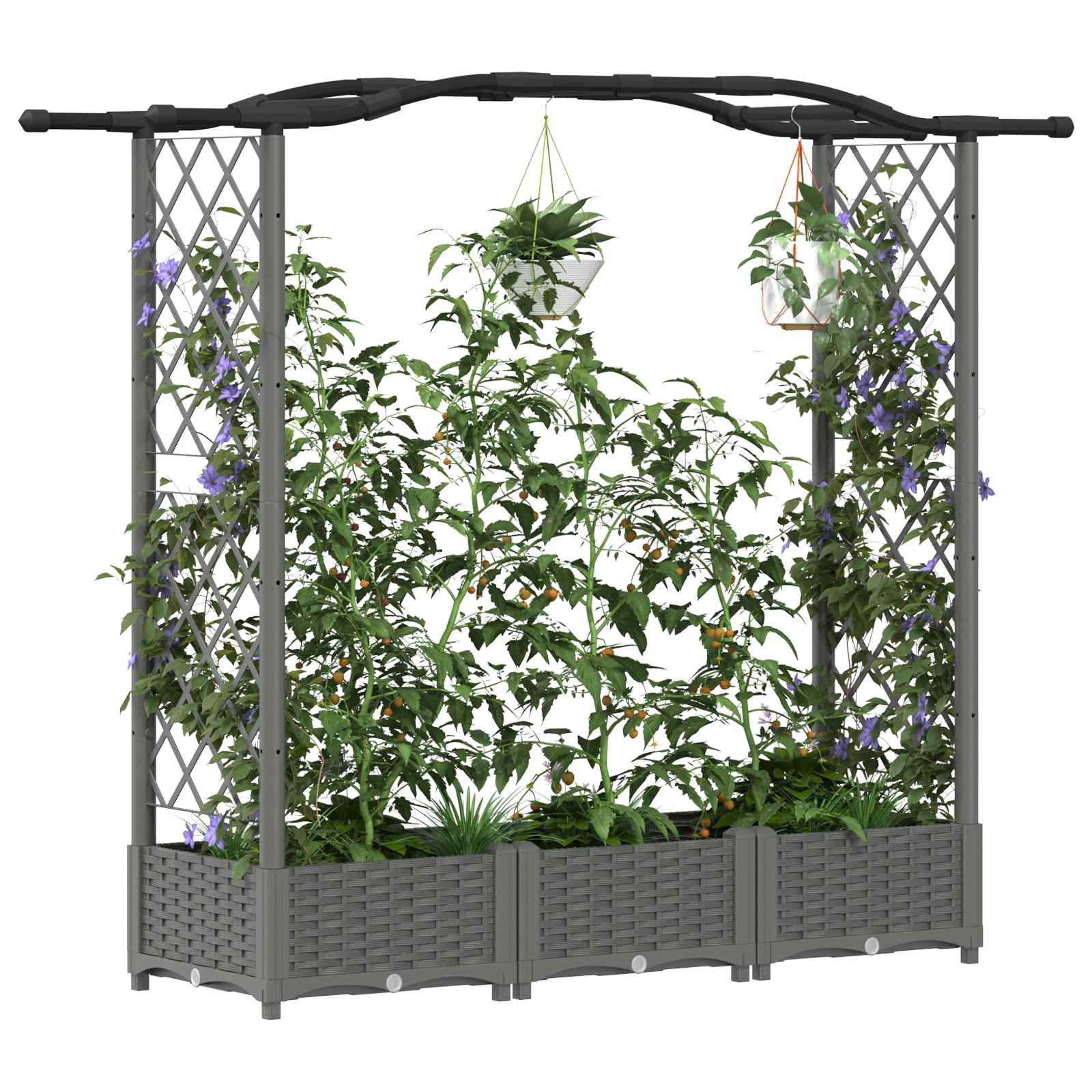 Hochbeet mit Rankgitter und Dach Braun 124 x 40 x 123 cm PP