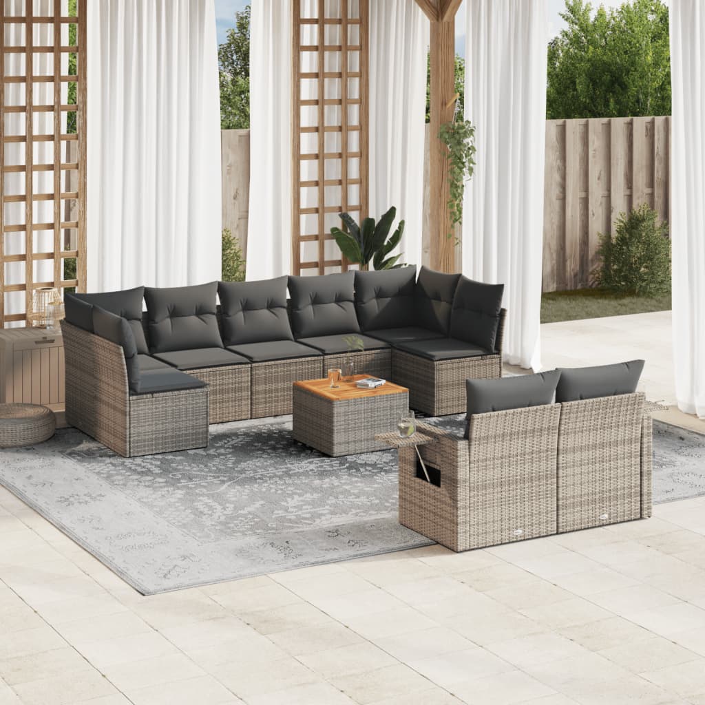 10-tlg. Garten-Sofagarnitur mit Kissen Schwarz Poly Rattan