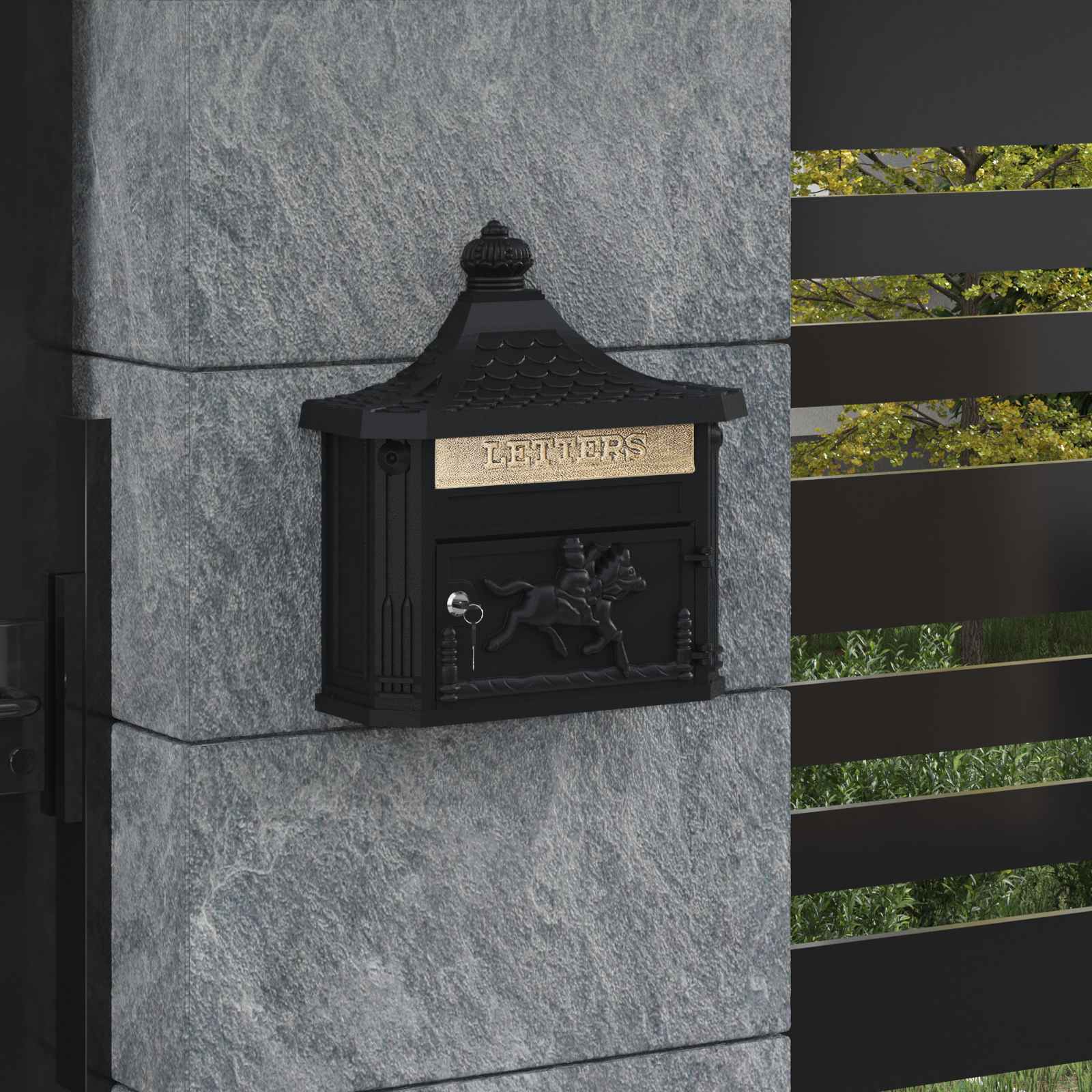 Wandmontierter Briefkasten Grün 40,5 x 16 x 45 cm Gussaluminium