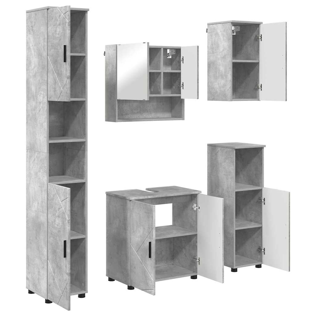 Badezimmermöbel-Set mit Tür 5 pcs Weiß Holzwerkstoff & Metall