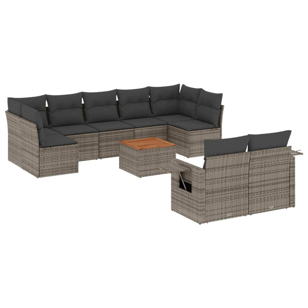 10-tlg. Garten-Sofagarnitur mit Kissen Schwarz Poly Rattan