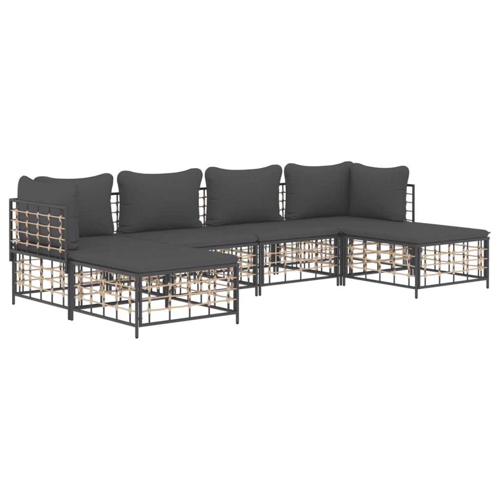 7-tlg. Garten-Lounge-Set mit Kissen Anthrazit Poly Rattan