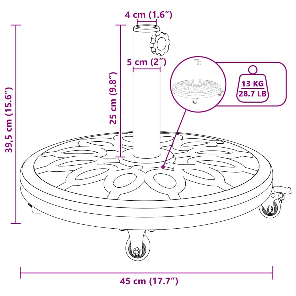 Sonnenschirmständer für Ø38/48 mm Mast 12 kg Rund