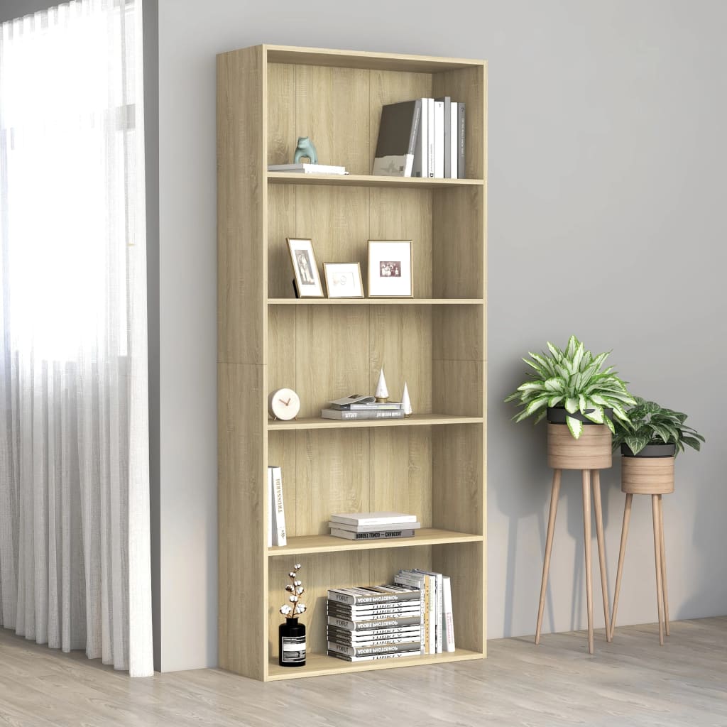 Bücherregal Schwarz Eichen-Optik 80x30x189 cm Holzwerkstoff