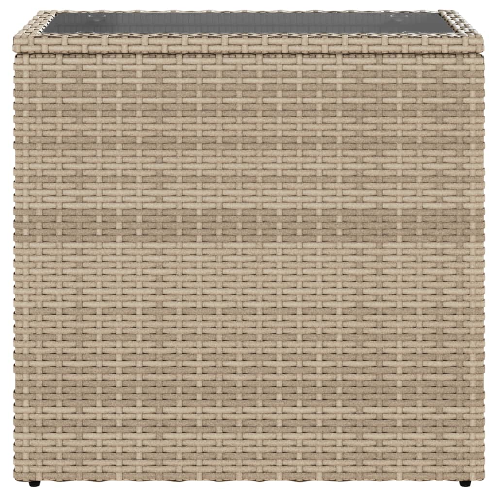 Garten-Beistelltisch mit Glasplatte Schwarz 58x27,5x55cm Rattan