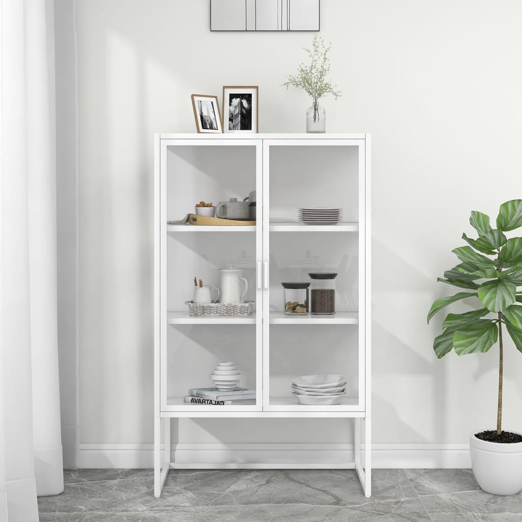 Highboard Schwarz 80x35x135 cm Stahl und Gehärtetes Glas