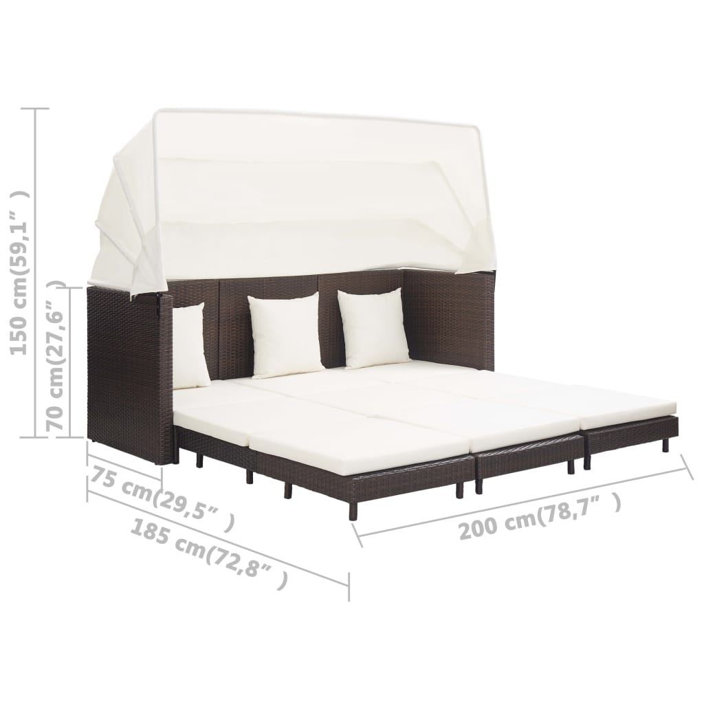 Ausziehbares 3-Sitzer-Schlafsofa mit Dach Poly Rattan Schwarz