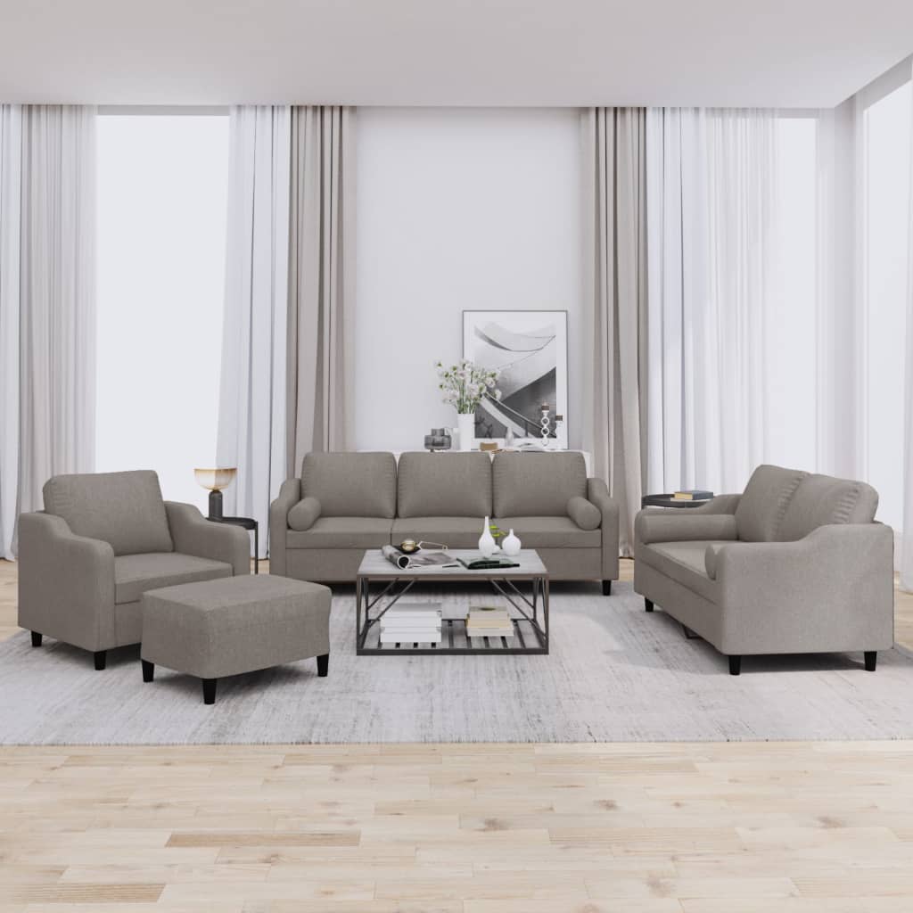 4-tlg. Sofagarnitur mit Kissen Braun Stoff