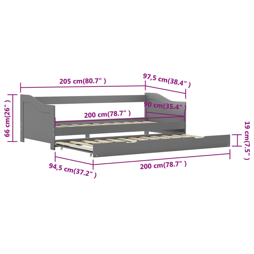 Ausziehsofa Bettgestell Weiß Kiefernholz 90×200 cm