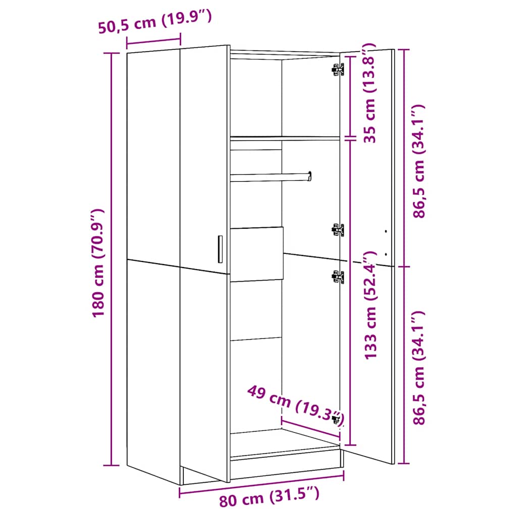 Kleiderschrank Weiß 80x52x180 cm Holzwerkstoff