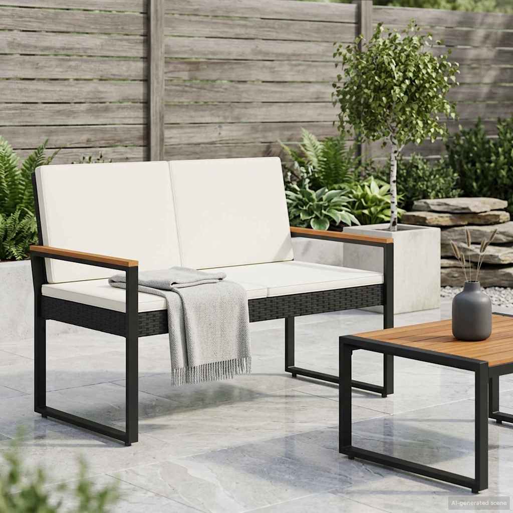 Bank Outdoor mit Kissen Schwarz 107 x 61 x 80 cm Poly-Rattan