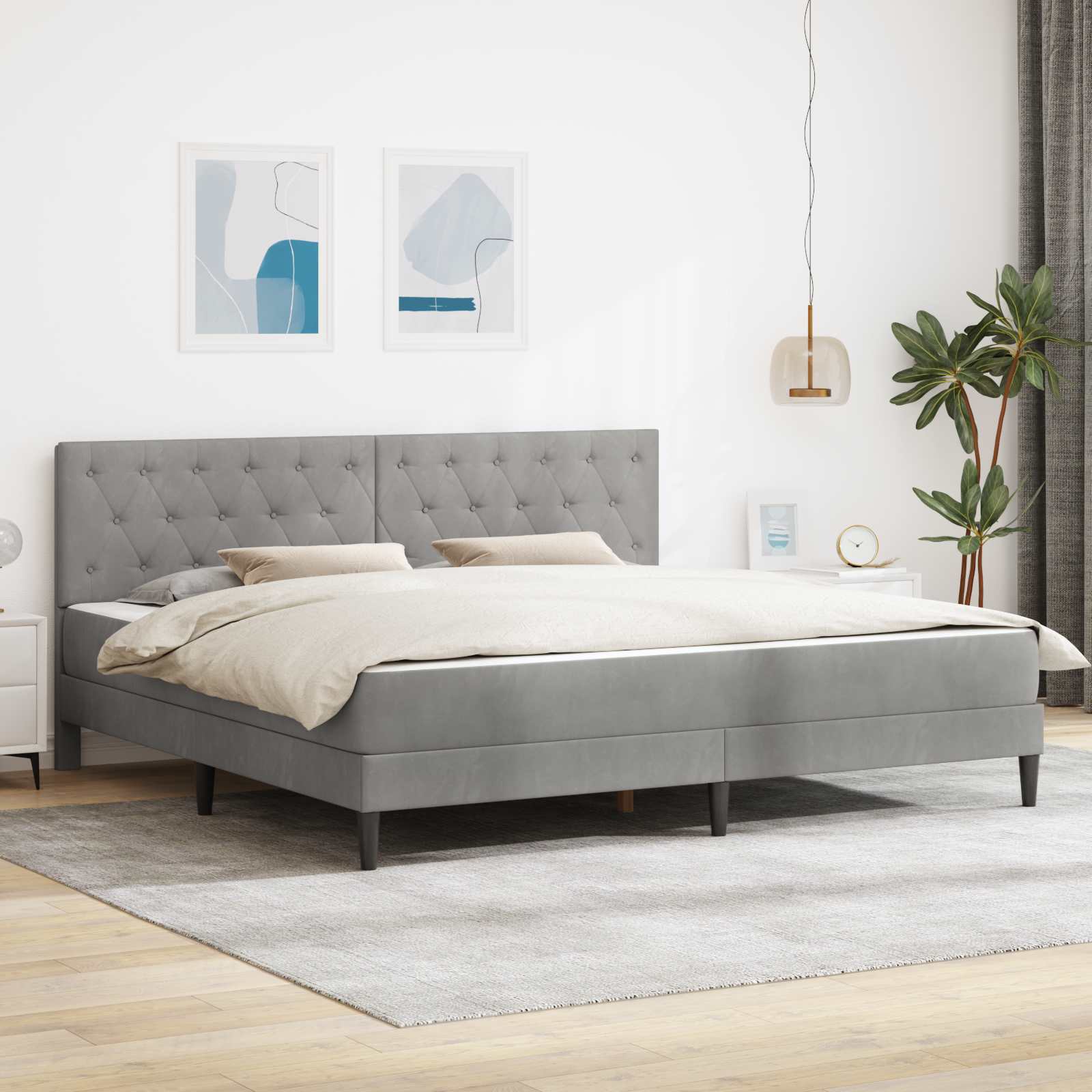 Bettgestell mit Matratze mit Kopfteil Hellgrau 80 x 200 cm Samt