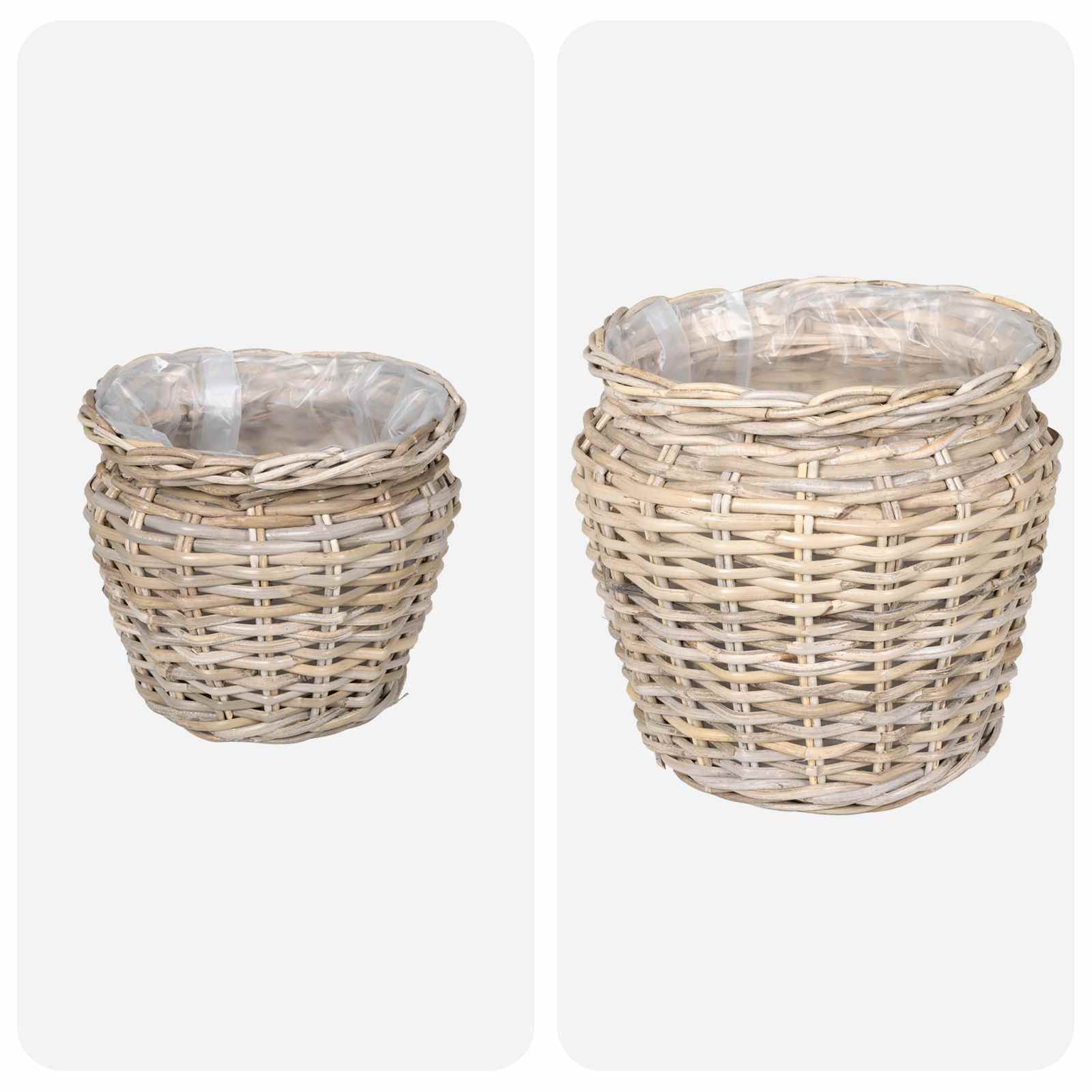 Blumentopfkorb mit Speicher 2 Stk. Natürliches Grau Kubu Rattan