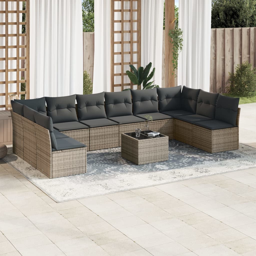 10-tlg. Garten-Sofagarnitur mit Kissen Schwarz Poly Rattan