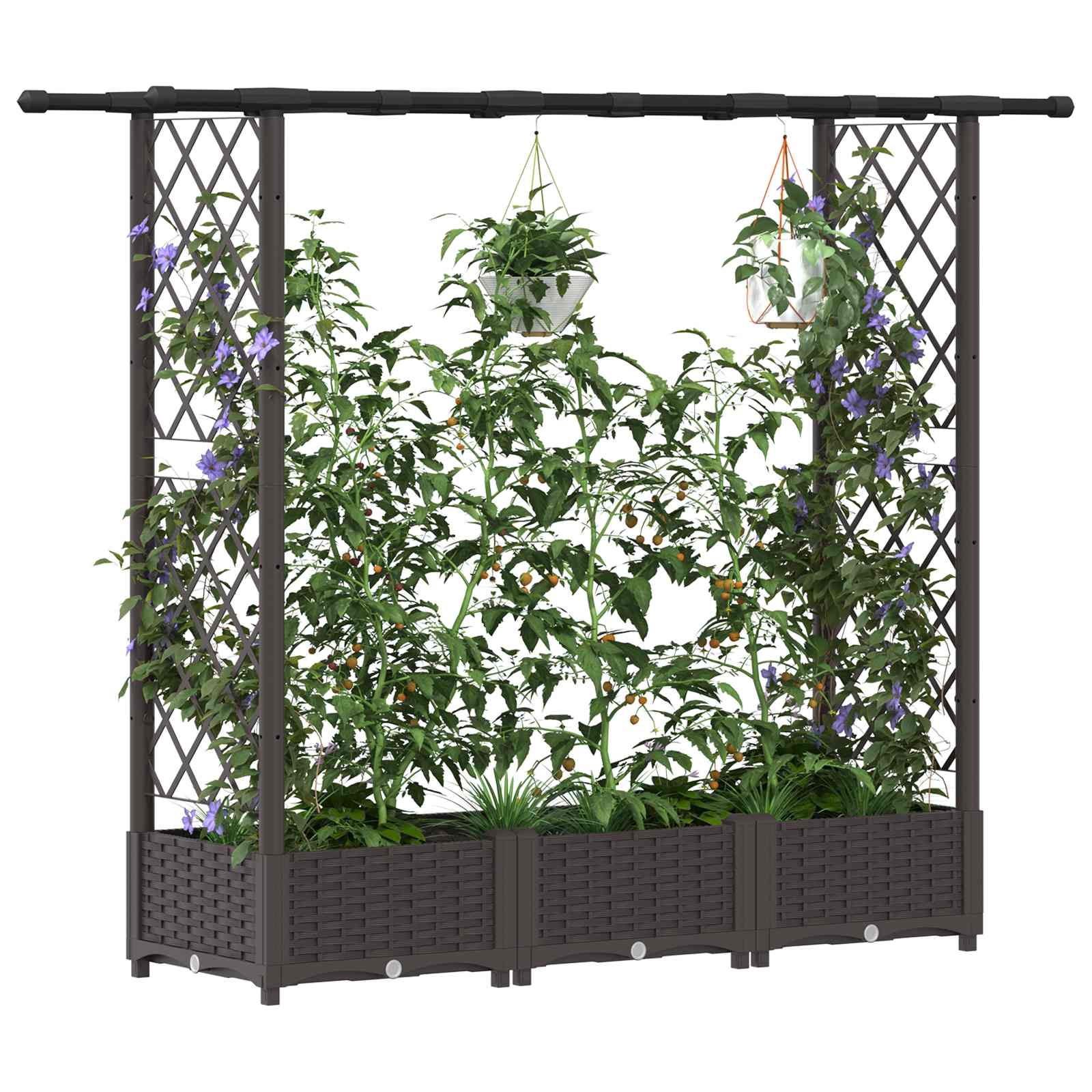 Hochbeet mit Rankgitter und Dach Braun 124 x 40 x 123 cm PP