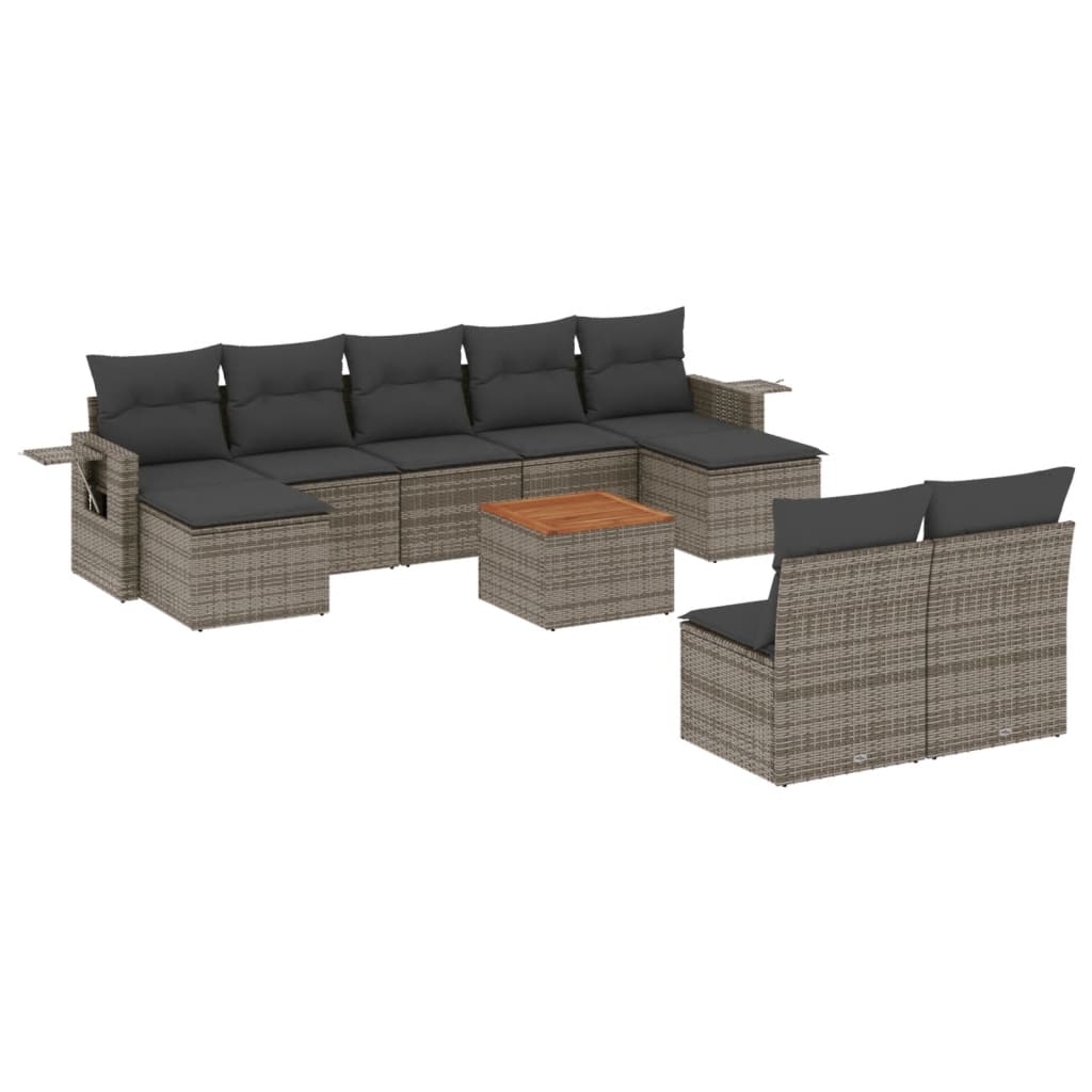 10-tlg. Garten-Sofagarnitur mit Kissen Schwarz Poly Rattan