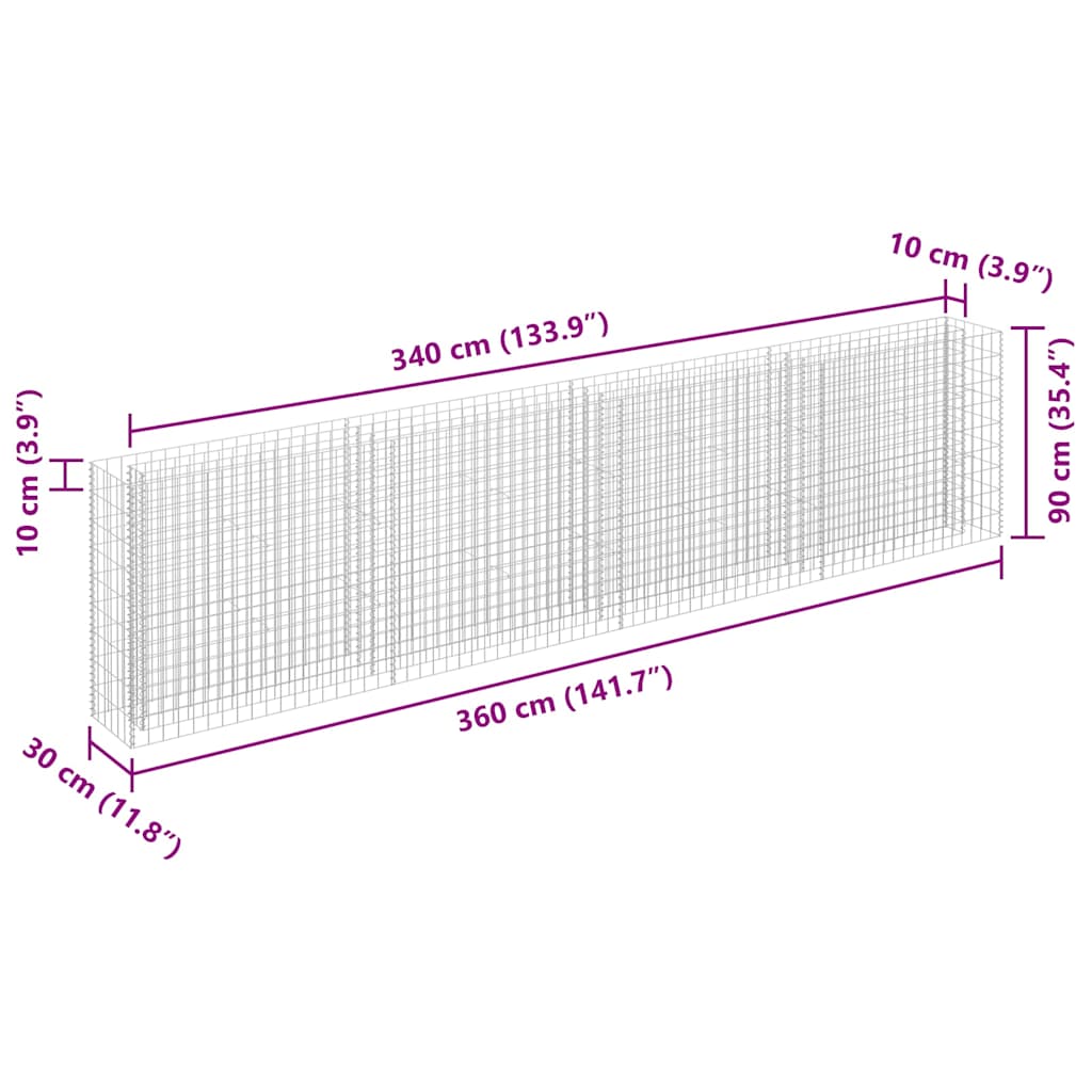 Gabionen-Hochbeet Verzinkter Stahl 90x30x10 cm