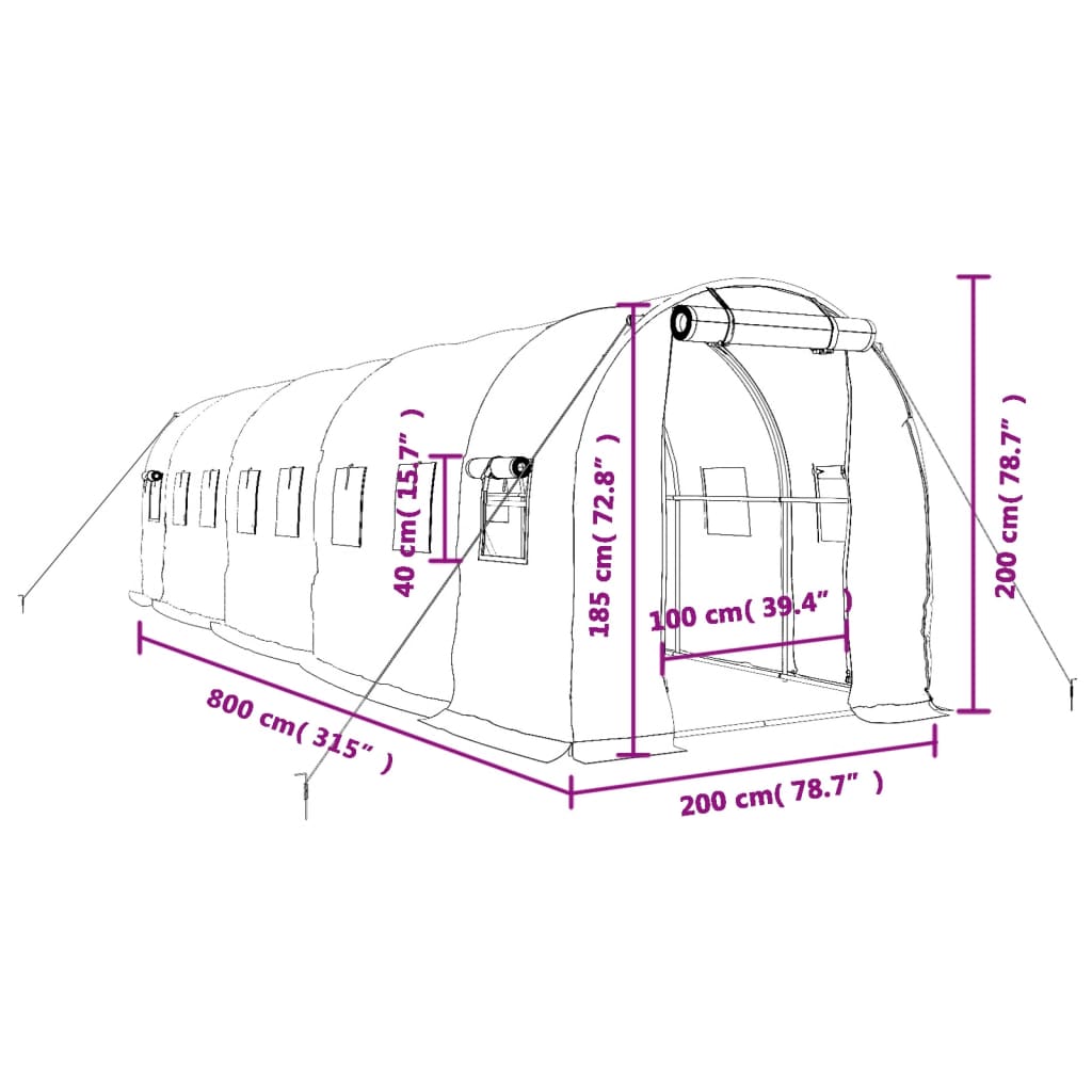Gewächshaus mit Stahlrahmen Weiß 8 m² 4x2x2 m