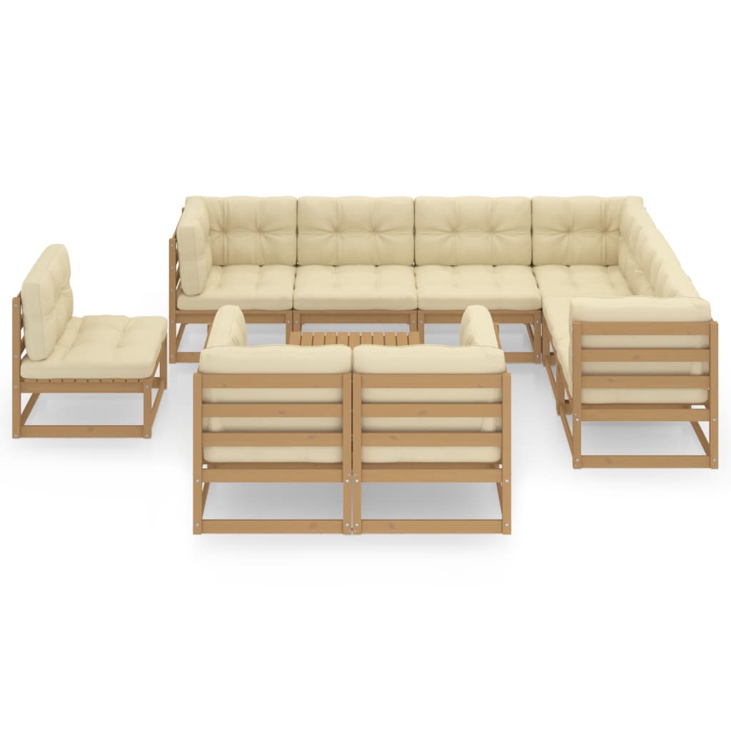 10-tlg. Garten-Lounge-Set mit Kissen Massivholz Kiefer
