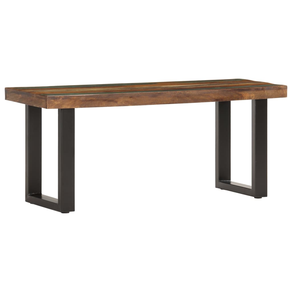 Sitzbank mit Naturkanten 110 cm Akazie Massivholz und Stahl