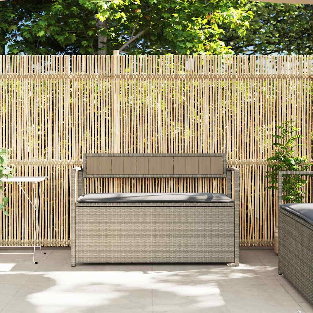 Gartenbank mit Stauraum und Kissen Schwarz Poly Rattan