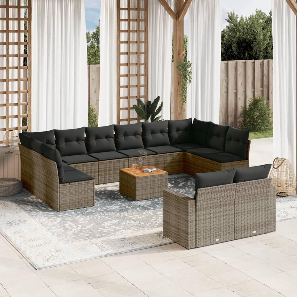 13-tlg. Garten-Sofagarnitur mit Kissen Schwarz Poly Rattan