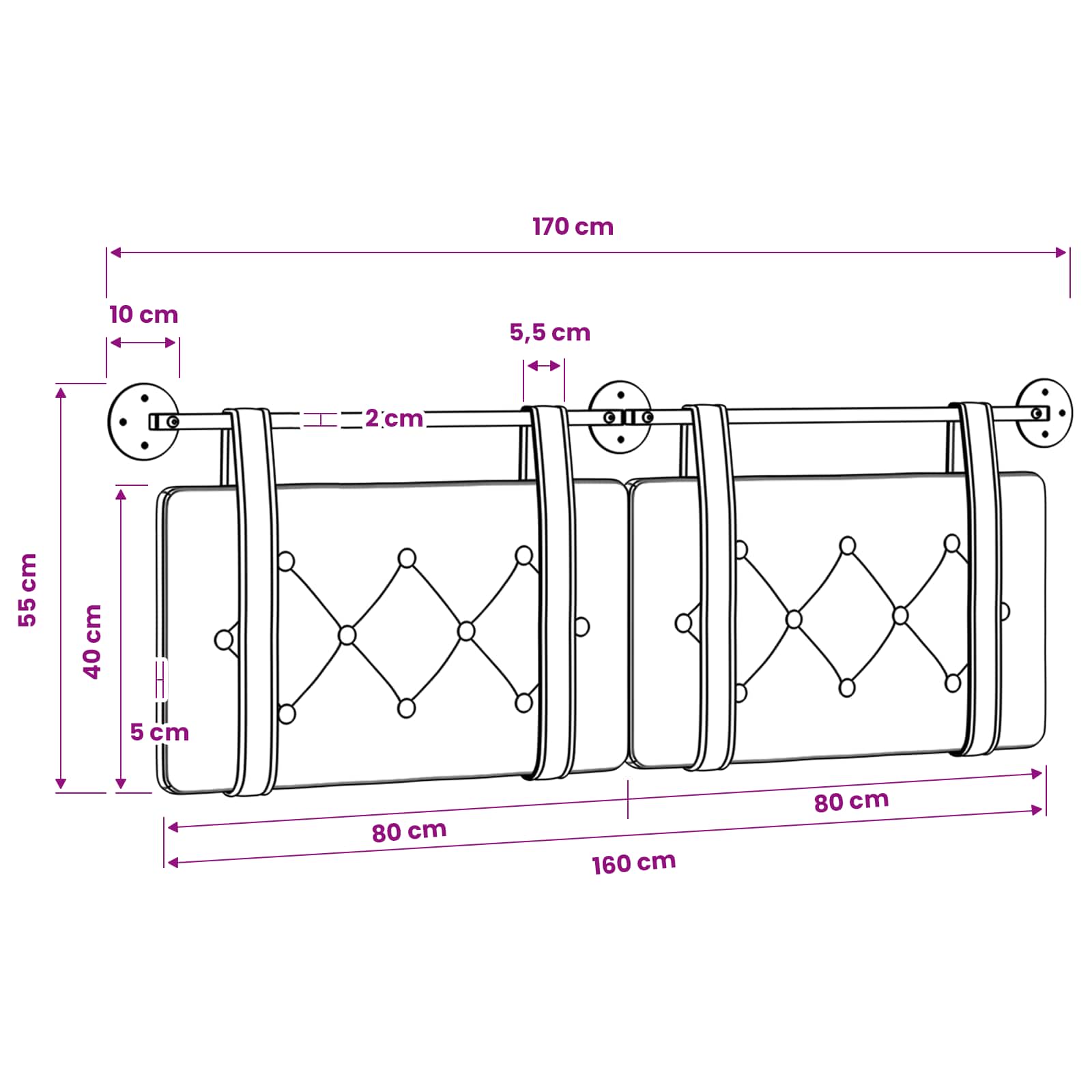 Hängendes Kopfteil Mit LED Licht Schwarz Antikes PU