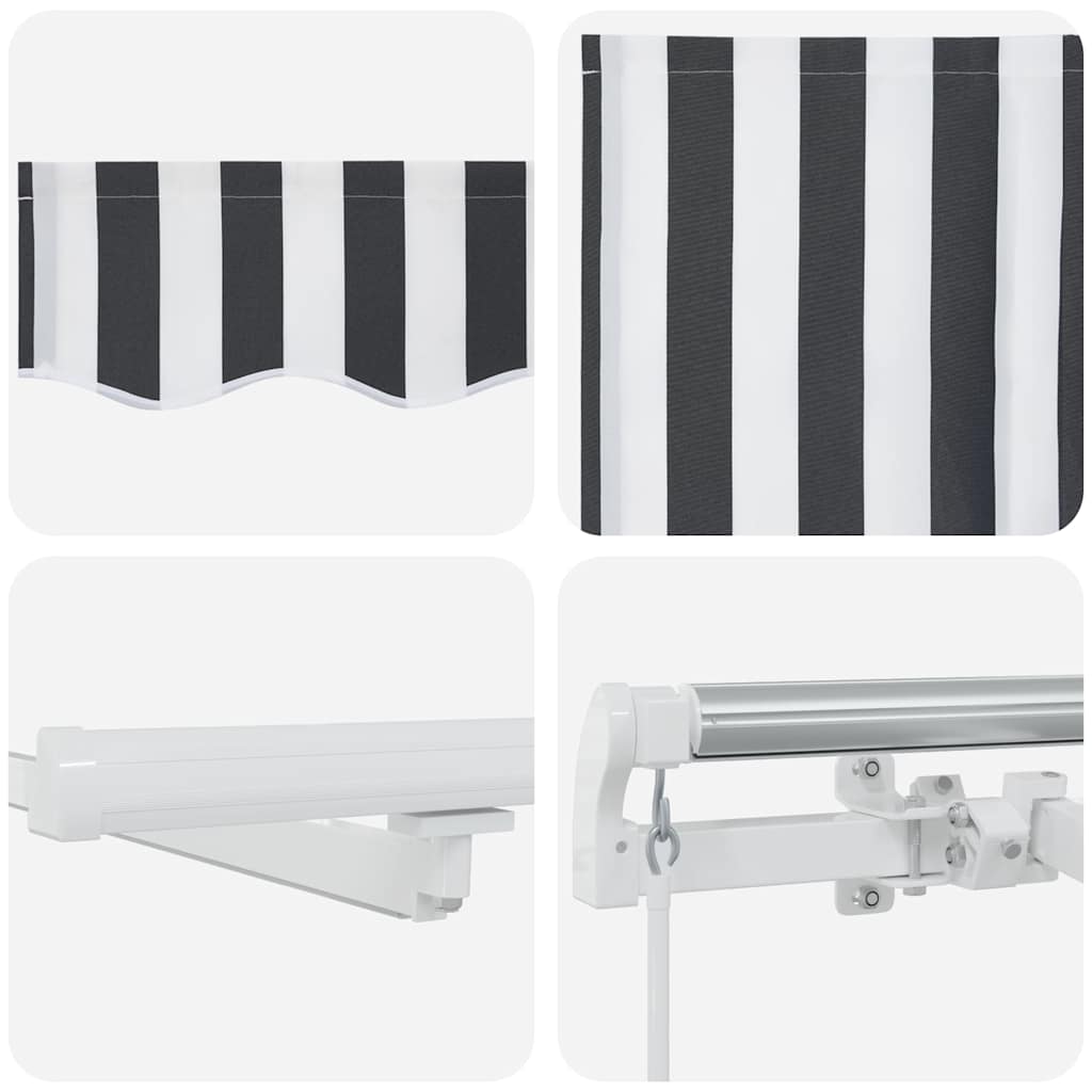 Markise Manuell Einziehbar mit LED 300x250 cm Blau und Weiß