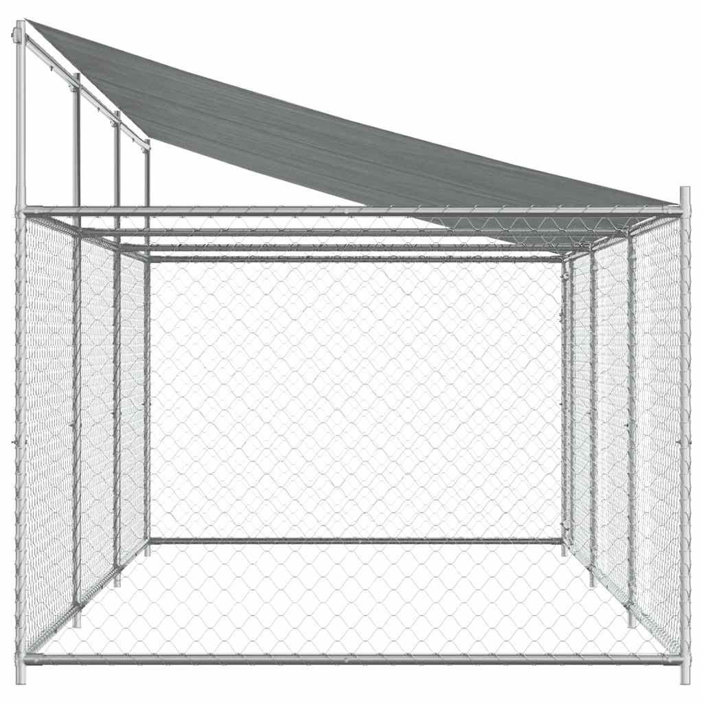Hundezwinger mit Dach und Tür Grau 2x2x2 m Verzinkter Stahl