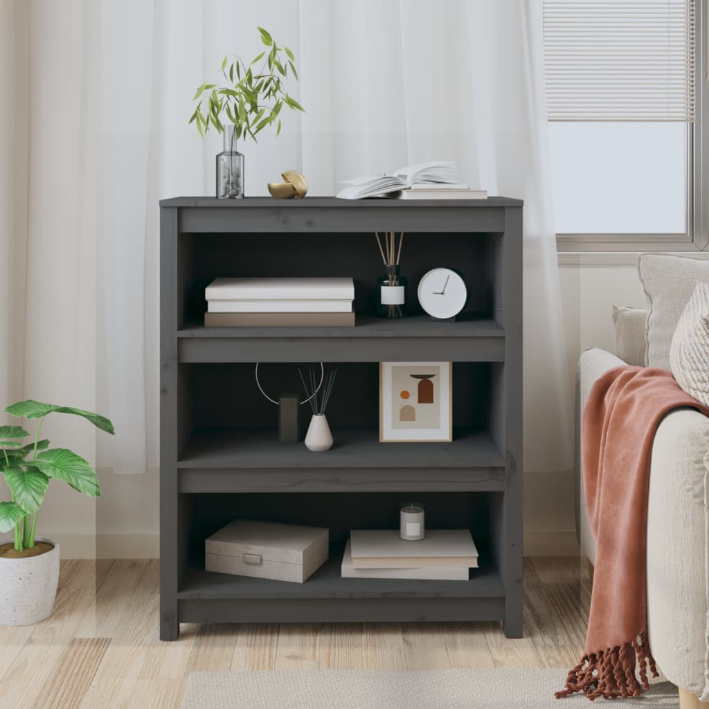 Bücherregal Grau 80x35x68 cm Massivholz Kiefer