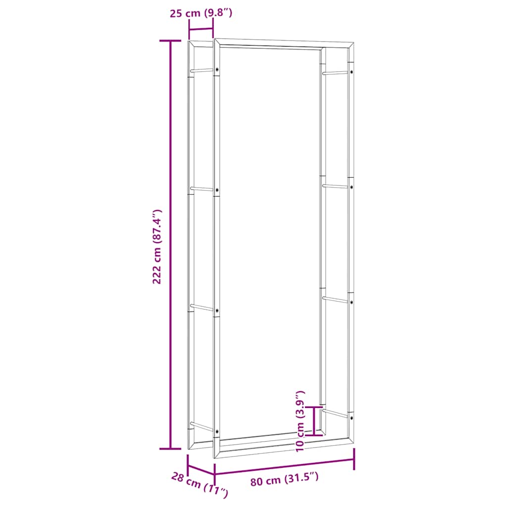 Brennholzregal 50x28x94 cm Edelstahl