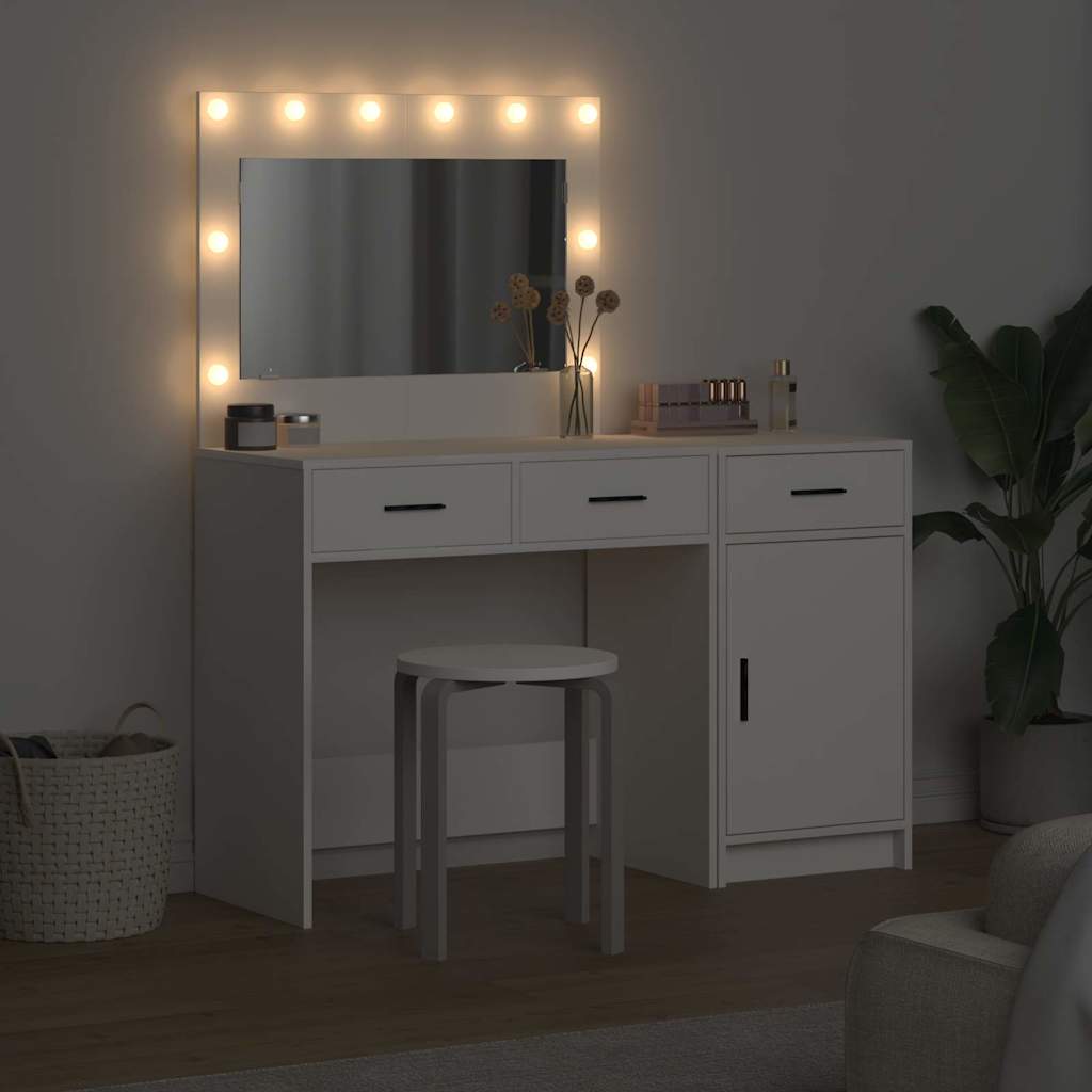 Schminktisch mit Spiegelbeleuchtung 2 pcs Weiß Holzwerkstoff