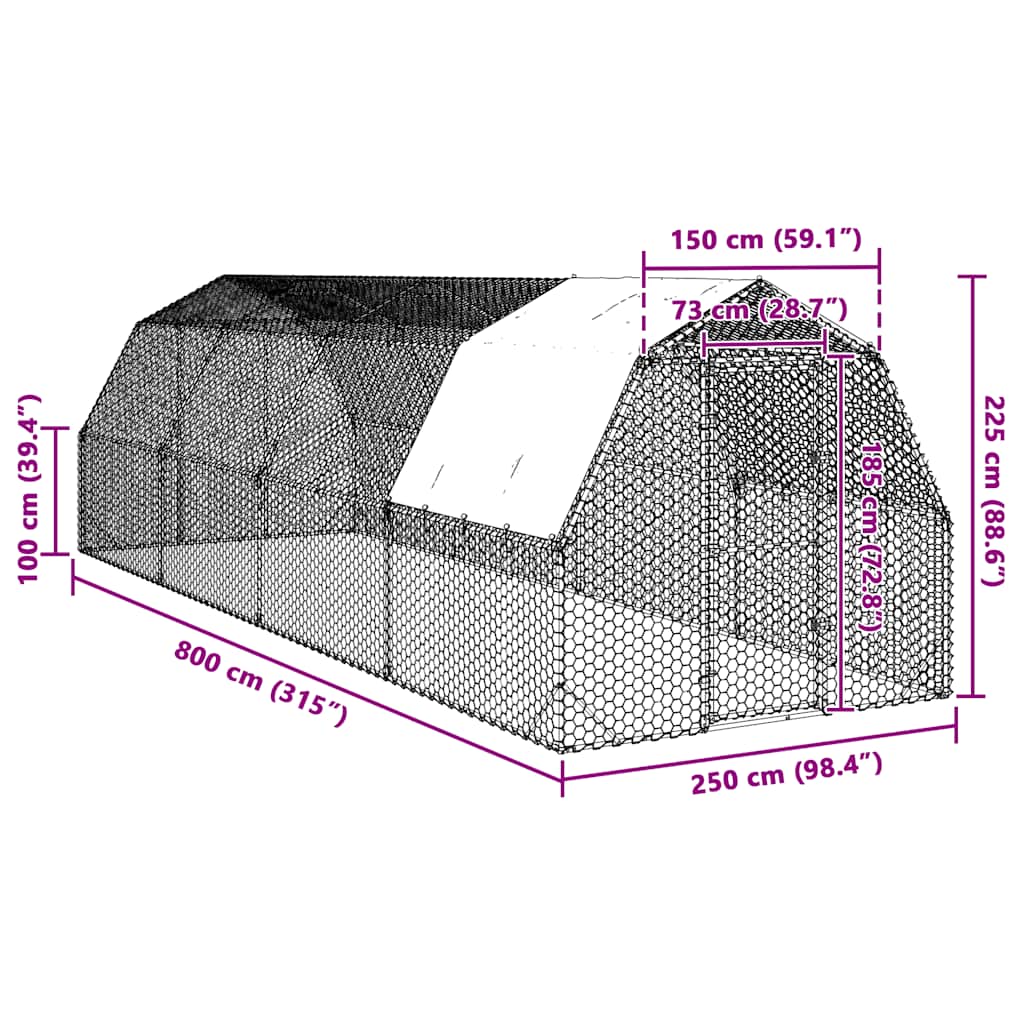 Hühnerstall mit Dach 2,5x4x2,25 m Verzinkter Stahl