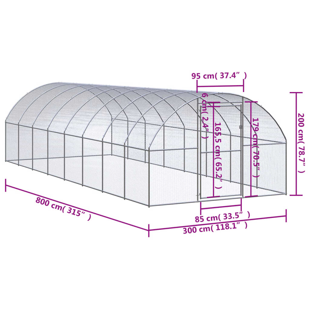 Outdoor-Hühnerstall 3x2x2 m Verzinkter Stahl