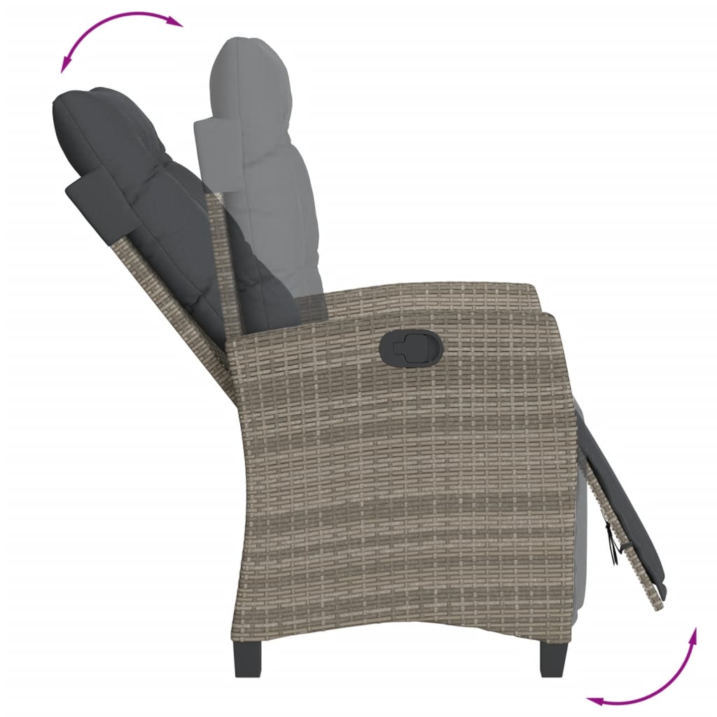 Gartensessel Verstellbar mit Kissen Schwarz Poly Rattan