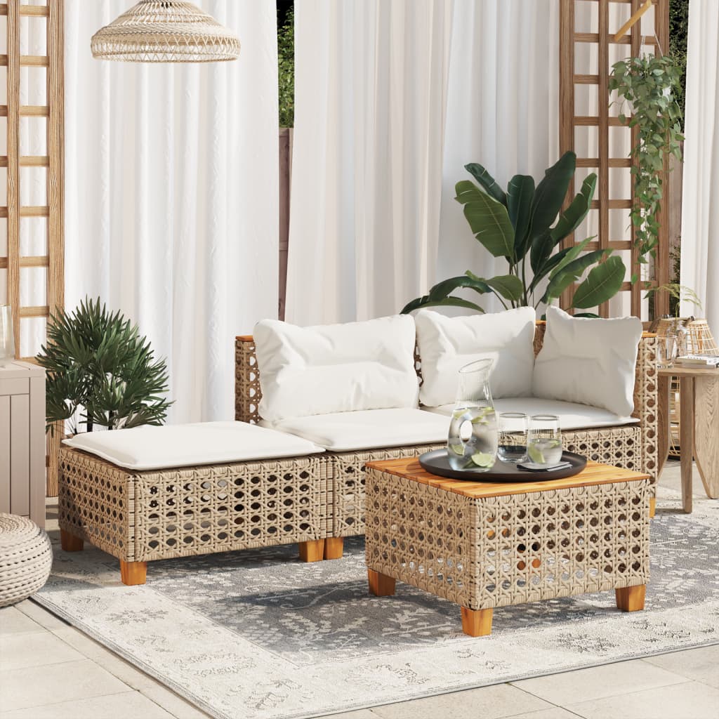 Gartenhocker mit Kissen Schwarz 63,5x56x32 cm Poly Rattan