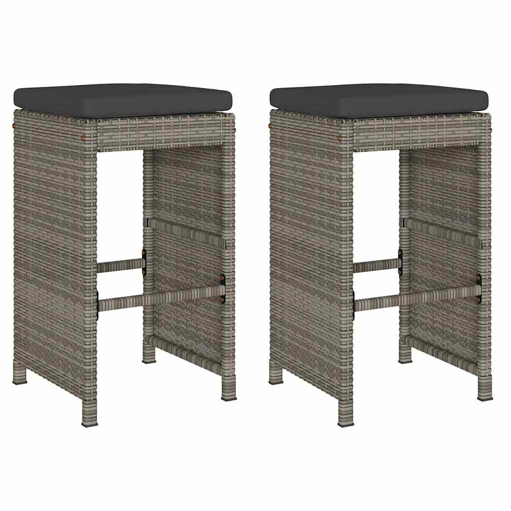 Garten-Barhocker mit Kissen 2 Stk. Braun Poly Rattan